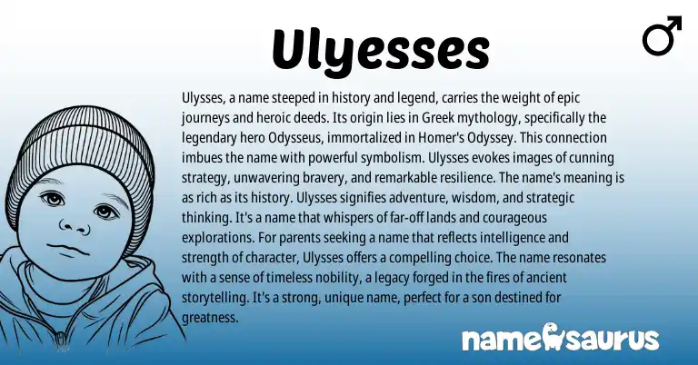 Infographic about Ulyesses name meaning, Ulyesses is a name from Greek, Latin origin(s).