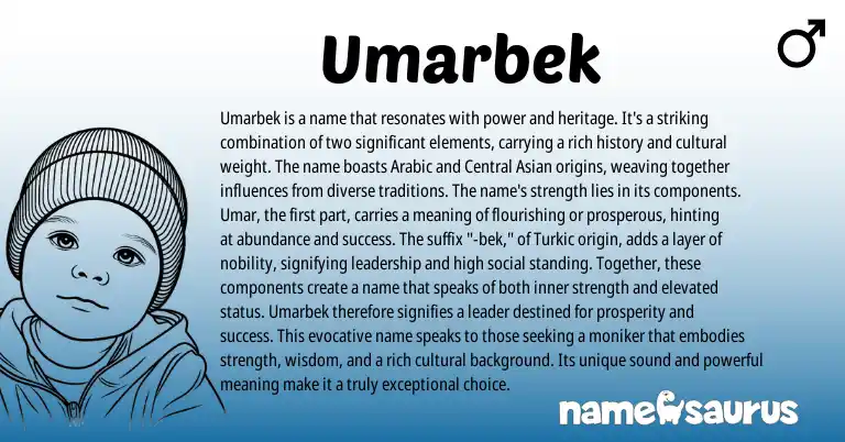 Infographic about Umarbek name meaning, Umarbek is a name from Arabic origin(s).