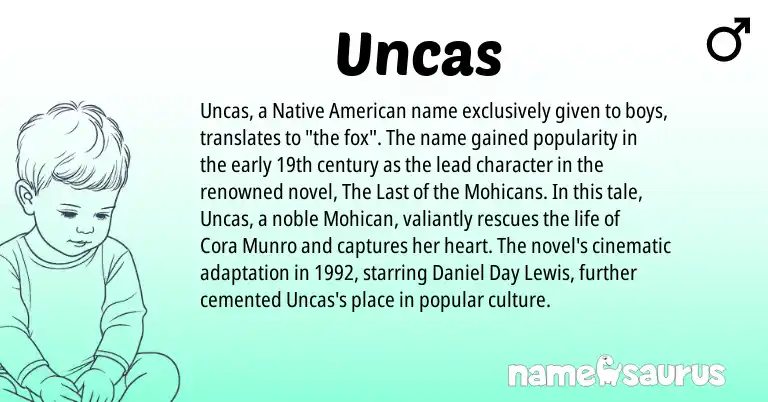 Infographic about Uncas name meaning, Uncas is a name from Native American origin(s).