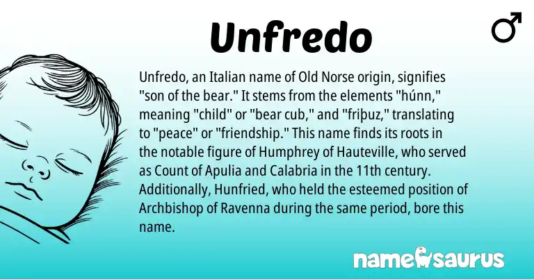 Infographic about Unfredo name meaning, Unfredo is a name from Old Norse, Italian origin(s).