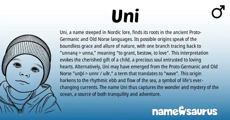 Infographic about Uni name meaning, Uni is a name from Germanic, Nordic, Old Norse origin(s).