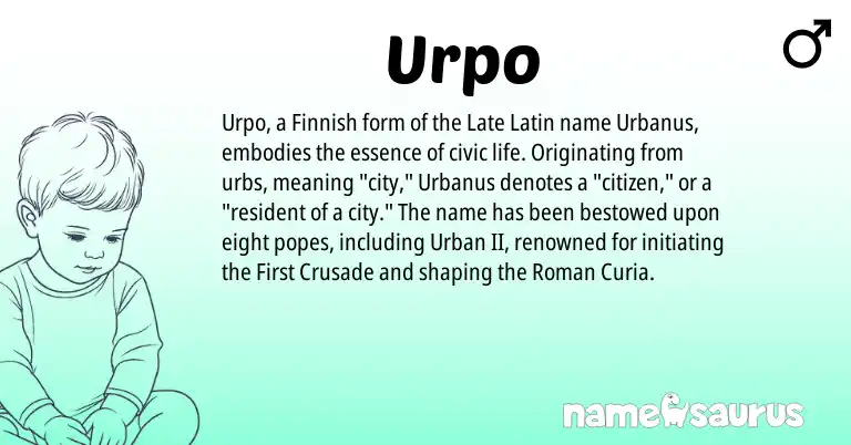 Infographic about Urpo name meaning, Urpo is a name from Finnish, Roman, Late Latin origin(s).