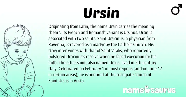 Infographic about Ursin name meaning, Ursin is a name from Romansh, French, Latin origin(s).