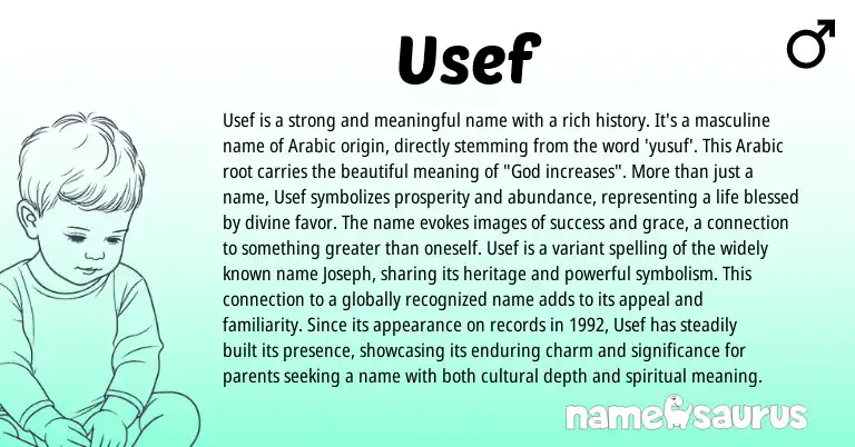 Infographic about Usef name meaning, Usef is a name from Arabic origin(s).