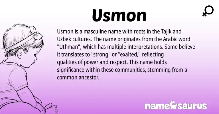 Infographic about Usmon name meaning, Usmon is a name from Tajik, Uzbek origin(s).