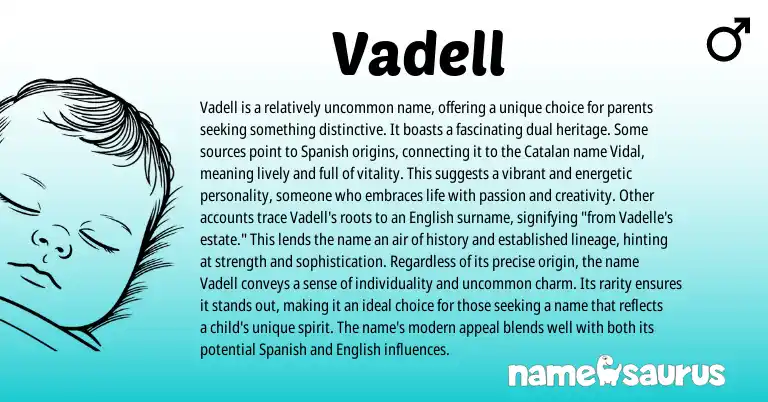 Infographic about Vadell name meaning, Vadell is a name from Catalan, Spanish origin(s).