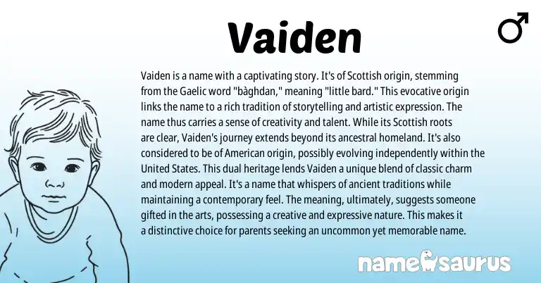 Infographic about Vaiden name meaning, Vaiden is a name from Scottish, Gaelic origin(s).