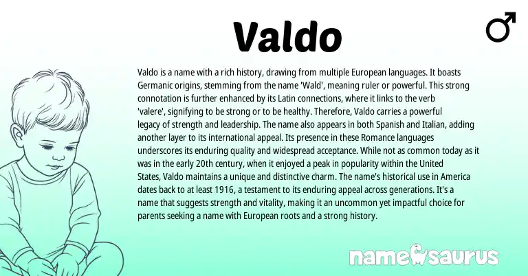 Infographic about Valdo name meaning, Valdo is a name from Germanic, Latin origin(s).