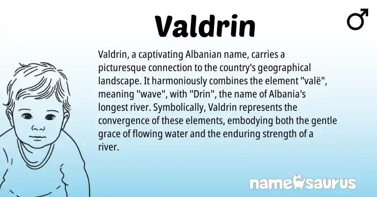 Infographic about Valdrin name meaning, Valdrin is a name from Albanian origin(s).