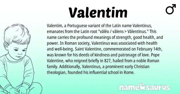 Infographic about Valentim name meaning, Valentim is a name from Roman, Latin, Portuguese origin(s).