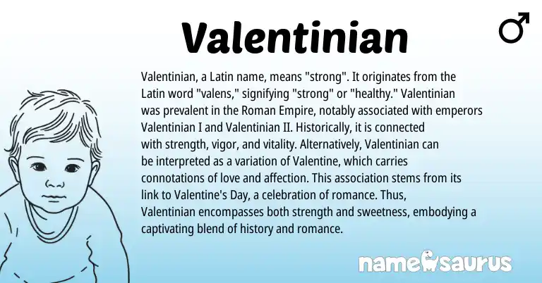 Infographic about Valentinian name meaning, Valentinian is a name from Roman, Latin origin(s).