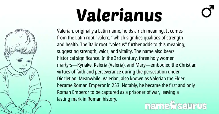 Infographic about Valerianus name meaning, Valerianus is a name from Roman, Latin origin(s).