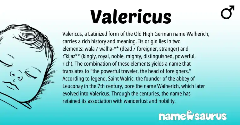 Infographic about Valericus name meaning, Valericus is a name from Old High German origin(s).