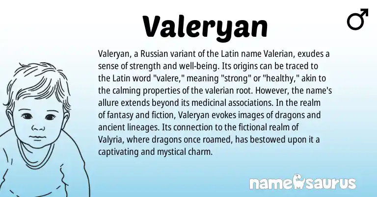 Infographic about Valeryan name meaning, Valeryan is a name from Russian, Latin origin(s).