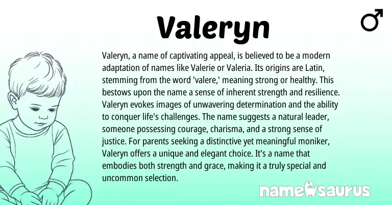 Infographic about Valeryn name meaning, Valeryn is a name from Latin origin(s).