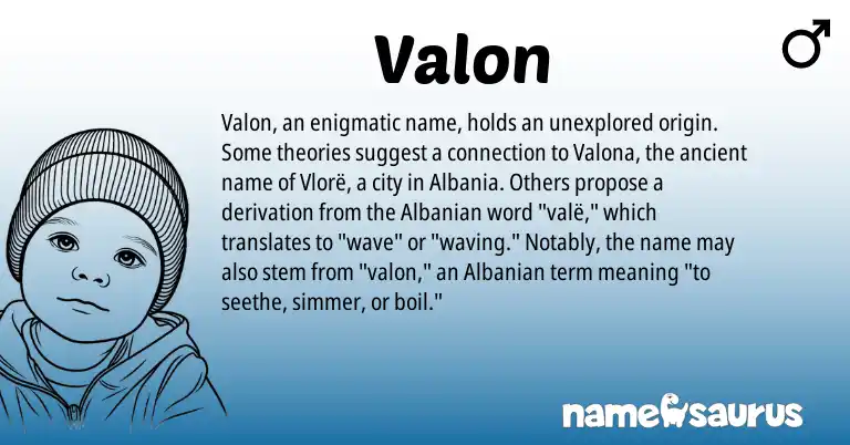 Infographic about Valon name meaning, Valon is a name from Albanian origin(s).