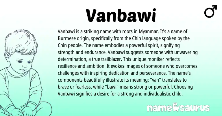 Infographic about Vanbawi name meaning, Vanbawi is a name from Burmese origin(s).