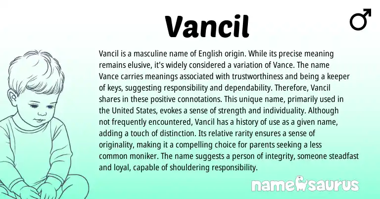 Infographic about Vancil name meaning, Vancil is a name from English origin(s).
