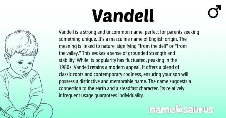 Infographic about Vandell name meaning, Vandell is a name from English origin(s).
