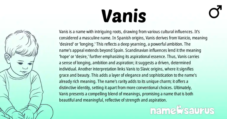 Infographic about Vanis name meaning, Vanis is a name from Scandinavian, Spanish origin(s).