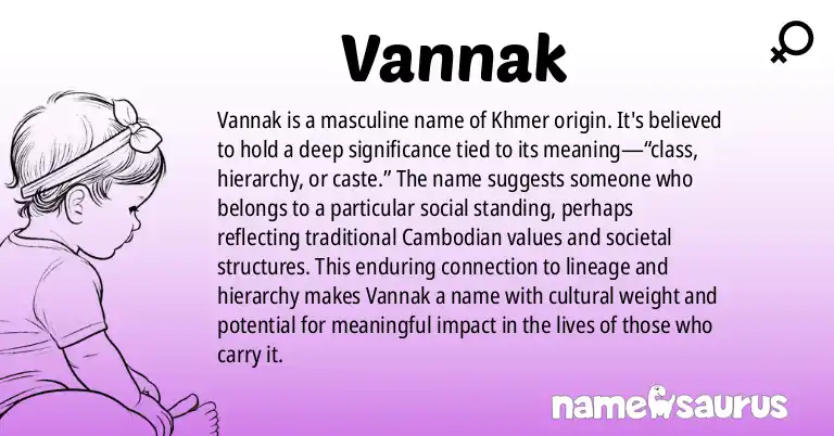 Infographic about Vannak name meaning, Vannak is a name from Khmer origin(s).