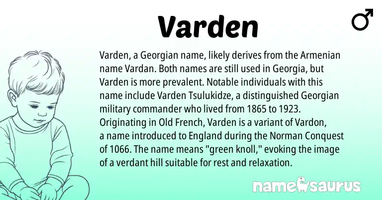 Infographic about Varden name meaning, Varden is a name from Armenian, Georgian, Old French, England, Norman origin(s).