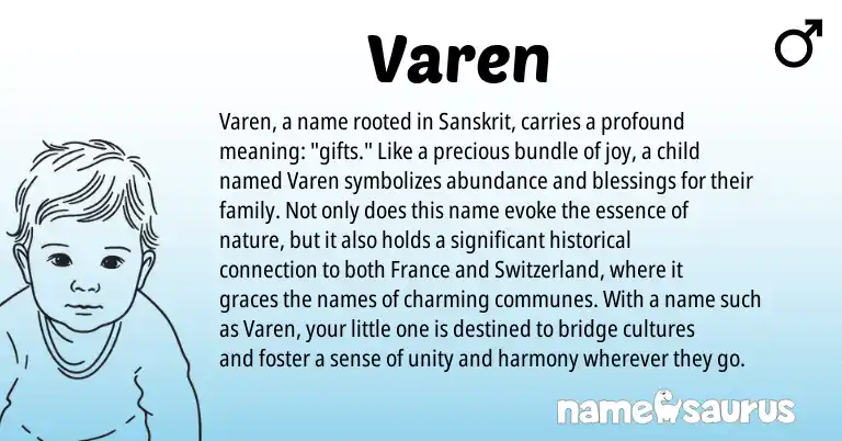 Infographic about Varen name meaning, Varen is a name from Sanskrit origin(s).