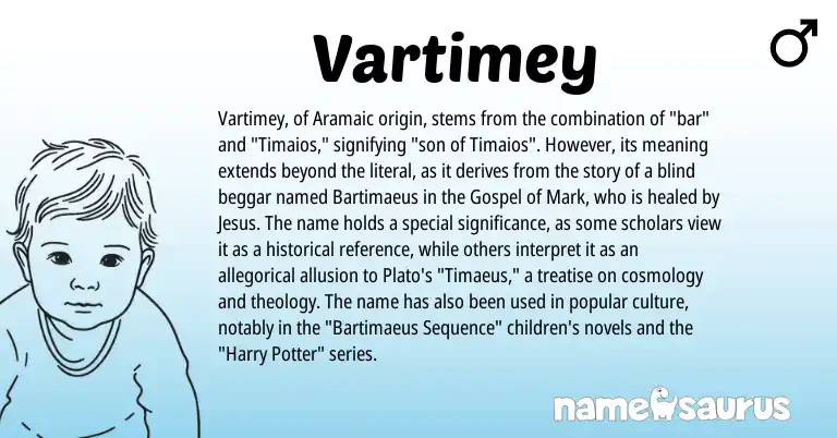 Infographic about Vartimey name meaning, Vartimey is a name from Aramaic origin(s).