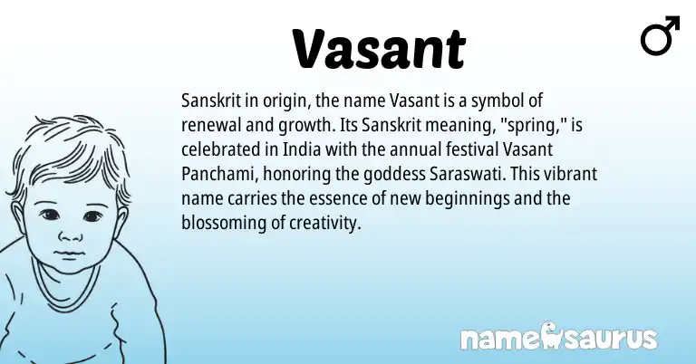 Infographic about Vasant name meaning, Vasant is a name from Sanskrit origin(s).