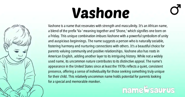 Infographic about Vashone name meaning, Vashone is a name from African origin(s).