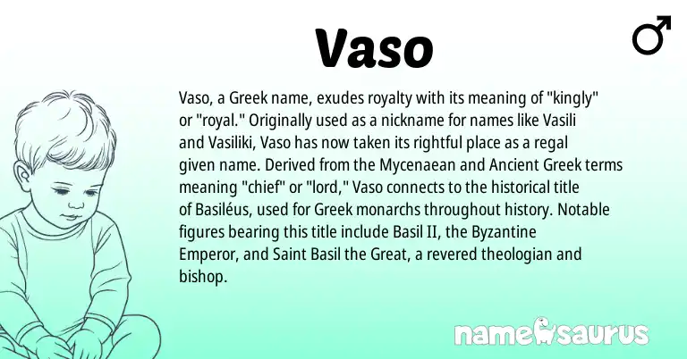 Infographic about Vaso name meaning, Vaso is a name from Ancient Greek, Greek origin(s).