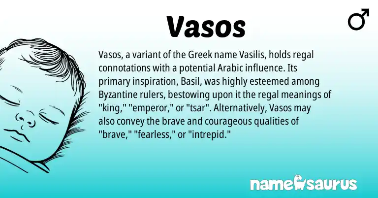 Infographic about Vasos name meaning, Vasos is a name from Arabic, Greek origin(s).