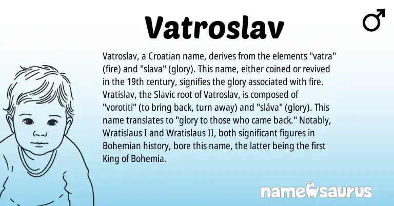 Infographic about Vatroslav name meaning, Vatroslav is a name from Croatian, Slavic origin(s).