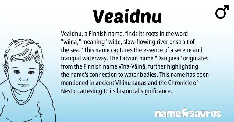 Infographic about Veaidnu name meaning, Veaidnu is a name from Finnish, Latvian origin(s).