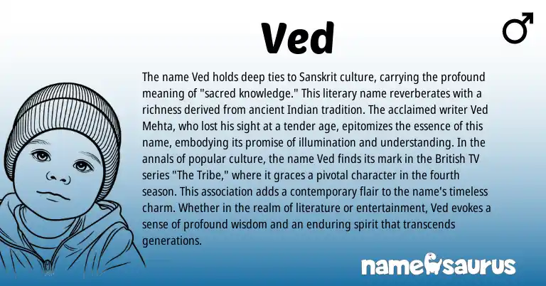 Infographic about Ved name meaning, Ved is a name from Sanskrit, British, Indian origin(s).
