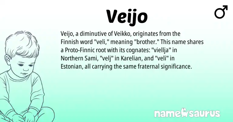 Infographic about Veijo name meaning, Veijo is a name from Finnish, Karelian, Estonian, Sami origin(s).