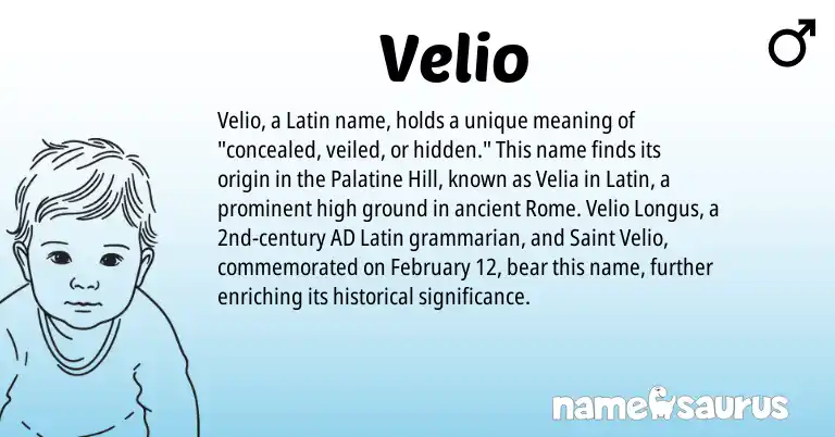 Infographic about Velio name meaning, Velio is a name from Latin origin(s).