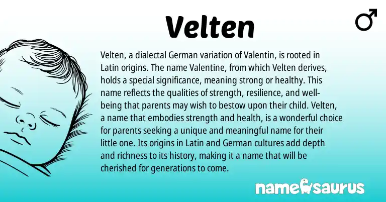 Infographic about Velten name meaning, Velten is a name from German, Latin origin(s).