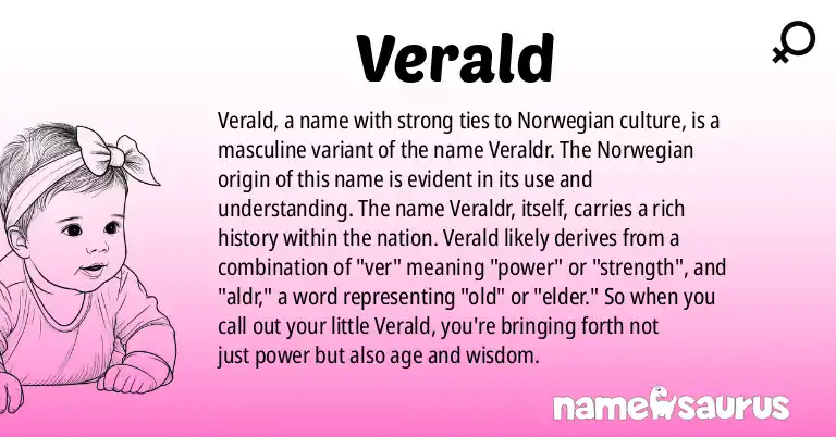 Infographic about Verald name meaning, Verald is a name from Norwegian origin(s).