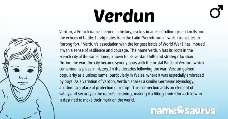 Infographic about Verdun name meaning, Verdun is a name from Germanic, French, Latin origin(s).