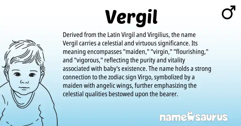 Infographic about Vergil name meaning, Vergil is a name from Latin origin(s).
