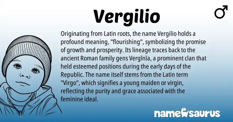 Infographic about Vergilio name meaning, Vergilio is a name from Roman, Latin origin(s).