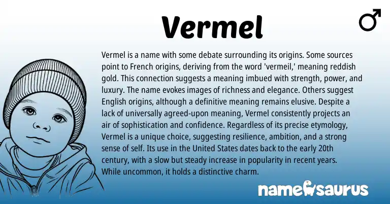 Infographic about Vermel name meaning, Vermel is a name from French origin(s).