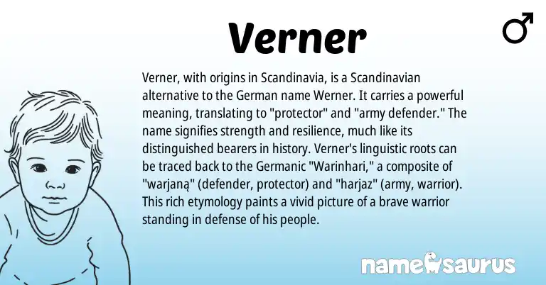 Infographic about Verner name meaning, Verner is a name from Scandinavian, Germanic, German origin(s).