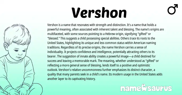 Infographic about Vershon name meaning, Vershon is a name from Jamaican, Hebrew origin(s).