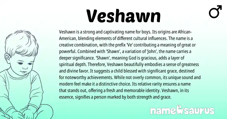 Infographic about Veshawn name meaning, Veshawn is a name from American origin(s).