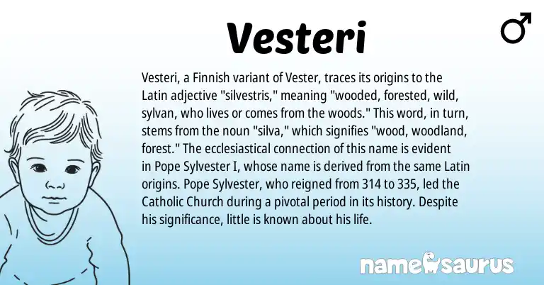 Infographic about Vesteri name meaning, Vesteri is a name from Finnish, Latin origin(s).