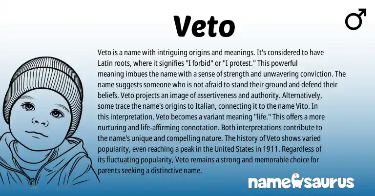 Infographic about Veto name meaning, Veto is a name from Latin origin(s).