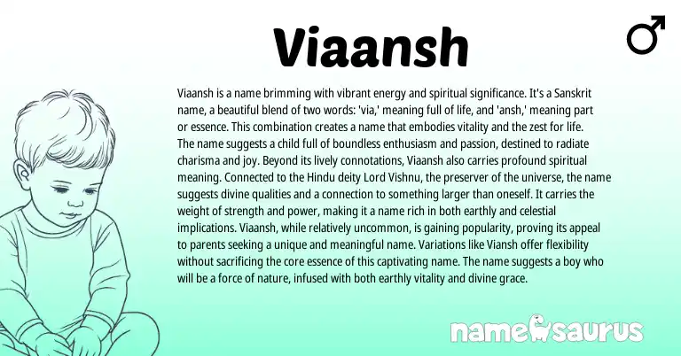 Infographic about Viaansh name meaning, Viaansh is a name from Indian, Sanskrit origin(s).