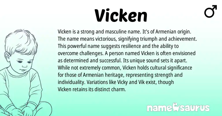 Infographic about Vicken name meaning, Vicken is a name from Armenian origin(s).